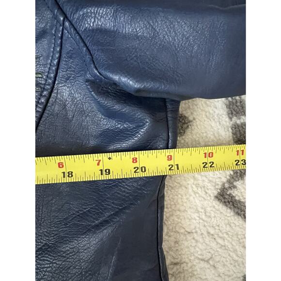 COLLEEN LOPEZ Blue Faux Leather Floral Embroidered Studded Zip Moto Jacket Sz XL - Picture 13 of 14